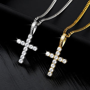 Iced Out Gold Cross Pendant and Necklace - Kick Doors Apparel 