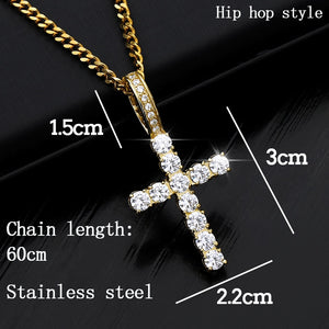 Iced Out Gold Cross Pendant and Necklace - Kick Doors Apparel 