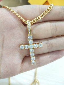 Iced Out Gold Cross Pendant and Necklace - Kick Doors Apparel 